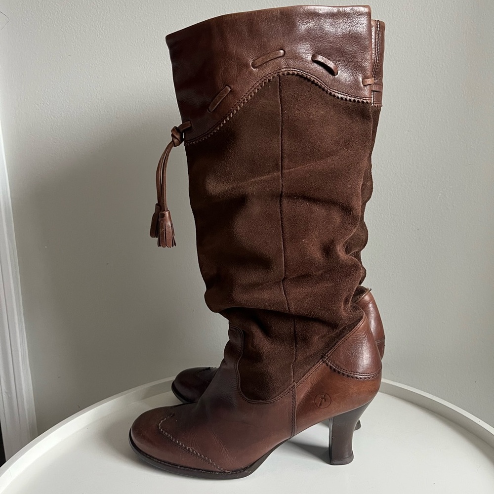 Bronx Suede Leather Tassel Slouchy Scrunched Brown Tall Boots EU Size 40/ - Picture 14 of 16